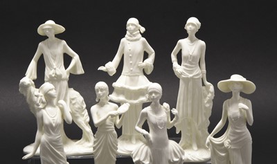 Lot 179 - Lladro 'Sad Clown' bust and seven Royal Worcester 1920s Vogue Collection figures