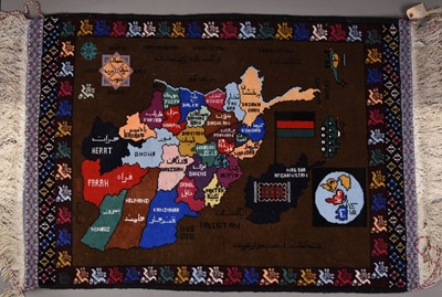 Lot 227 - An Afghan conflict map rug, 20th century
