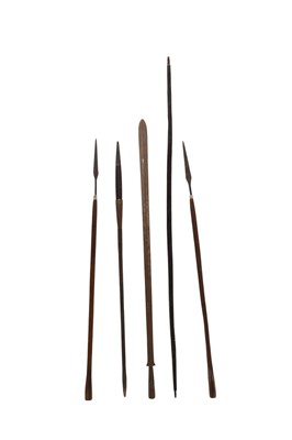 Lot 341 - A group of four African tribal spears and a bow