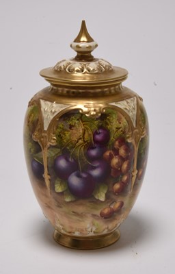 Lot 164 - A Royal Worcester pot pourri vase and cover decorated with fruit, dated 1937
