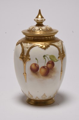Lot 164 - A Royal Worcester pot pourri vase and cover decorated with fruit, dated 1937