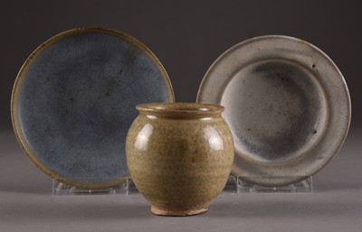 Lot 91 - Two Chinese Jun ware dishes and a small vase, Song Dynasty