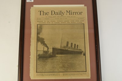 Lot 82 - TITANIC MEMORABILIA. Front Cover of Daily Mirror, 16 April 1912