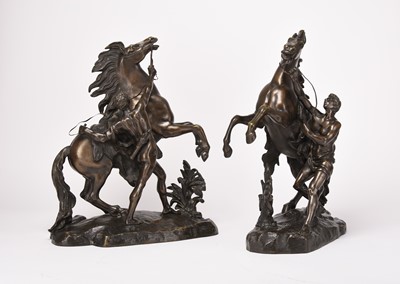 Lot A pair of late 19th/early 20th century French patinated bronze models of the Marley Horses