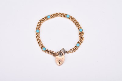 Lot 222 - A 9ct yellow gold curb link turquoise set bracelet
