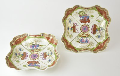 Lot 58 - A pair of Caughley 'Dragons in Compartments' square dessert dishes
