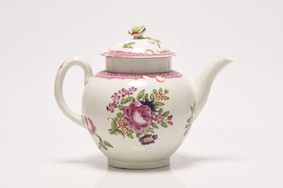 Lot 344 - Caughley polychrome famille rose teapot and cover, circa 1785