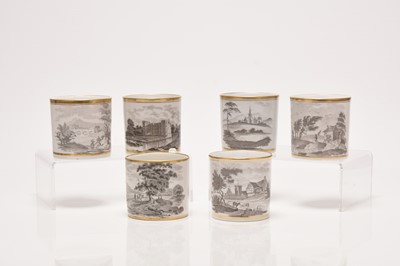 Lot 156 - A set of six Spode bat-printed coffee cans, circa 1805-10
