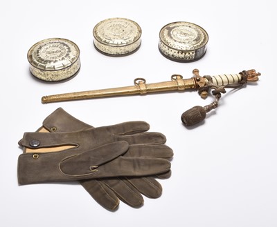 Lot 278 - WW2 German Kriegsmarine Dress Dagger, Gloves and POW Christmas Tins