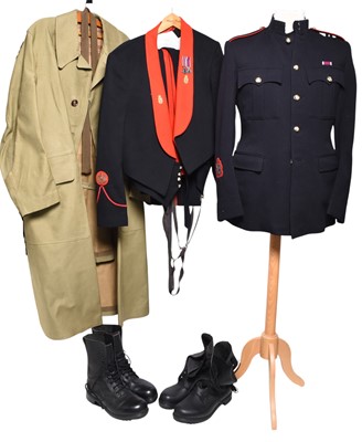 Lot 163 - A collection of post-war British Army uniform including DPM combat smock and a mackintosh