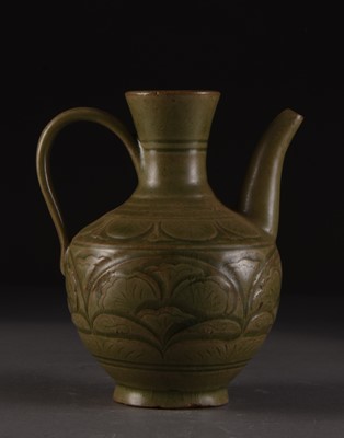 Lot 99 - A Chinese Longquan celadon ewer, Yuan/Ming Dynasty