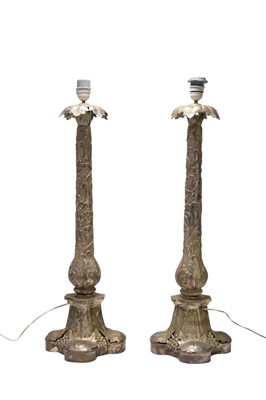 Lot 71 - A pair of large silver plated table lamps, late 20th century