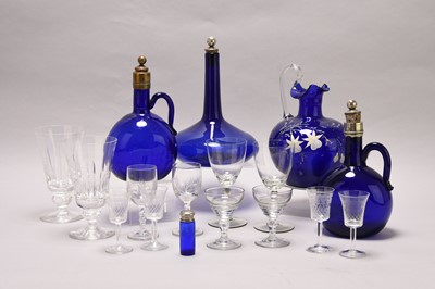 Lot 75 - A group of Bristol blue glassware together with assorted drinking glasses