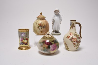 Lot 159 - Royal Worcester, a Rockingham spill vase and a Royal Copenhagen figure