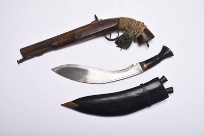Lot 244 - Post-WW2 Gurkha Kukri Knife and Percussion Pistol