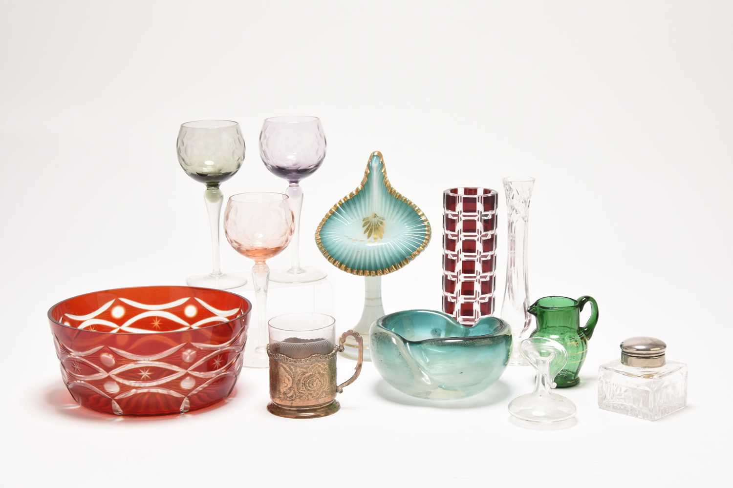 Lot 274 - Assorted glass including perfume bottles, Fenton and more