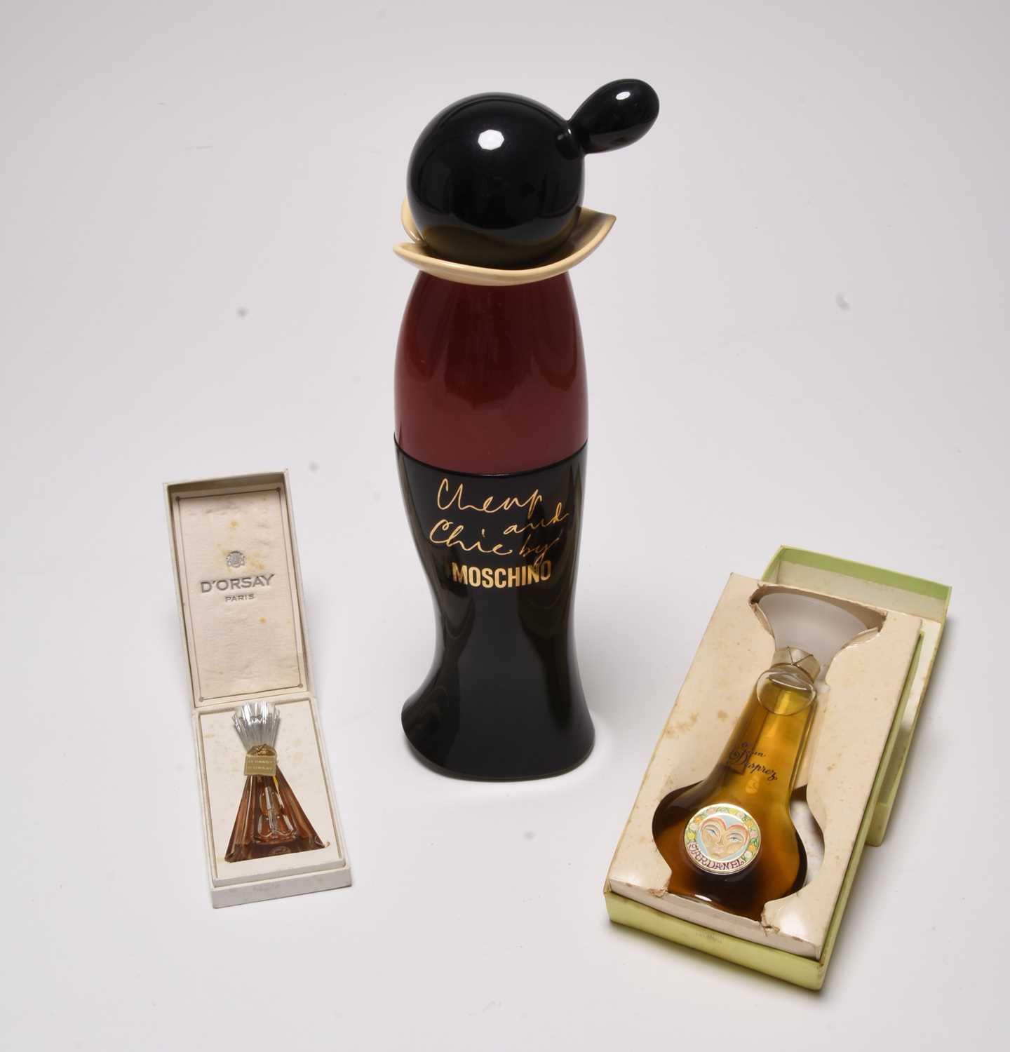 Lot 274 - D'Orsay Paris and Jean Desprez perfumes in original boxes, with large Moschino factice bottle