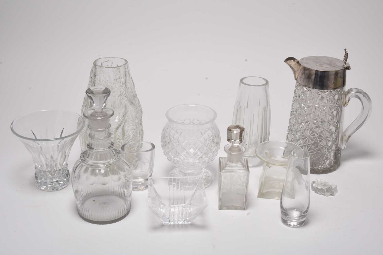 Lot 268 - Glass including Ingrid Glashutte, silver-plated cut glass jug, George III glass decanter