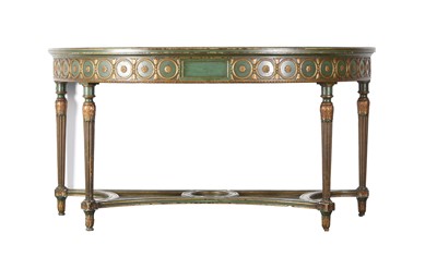 Lot 98 - An Adam style parcel gilt and painted mahogany demi-lune console table