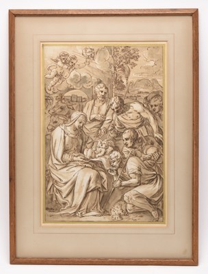 Lot 9 - Attributed to Adrien Dassier (Lyon 1655-1690) The Adoration of the Shepherds