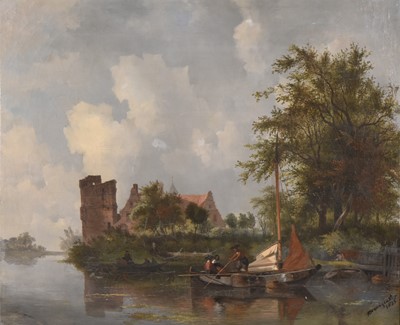 Lot 21 - Albertus Brondgeest (Netherlands 1786-1849) A River Landscape with Ferry