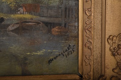 Lot 21 - Albertus Brondgeest (Netherlands 1786-1849) A River Landscape with Ferry