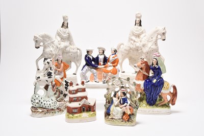 Lot 119 - Staffordshire figures including Dick Turpin, Queen Victoria and St. George