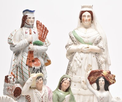 Lot 119 - Staffordshire figures including Dick Turpin, Queen Victoria and St. George