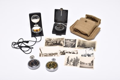 Lot 252 - Two WW2 Waltham Pocket Watches, Marching Compass, East German Compass