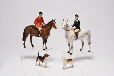 Lot 205 - Two Beswick riders on, two Border Fine Arts and Aynsley figures, and two Beswick dogs