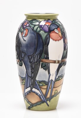 Lot 208 - Moorcroft limited edition 'Swallows' vase designed by Rachel Bishop