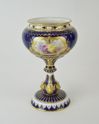 Lot 160 - Royal Worcester pedestal vase painted with flowers by H. Chair, dated 1900