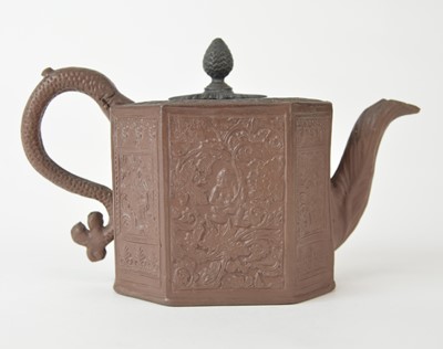 Lot A rare Staffordshire redware octagonal teapot, probably Thomas Whieldon, circa 1750-60