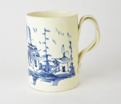Lot 89 - English creamware blue and white chinoiserie tankard, late 18th century