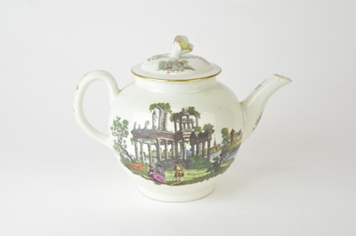 Lot 21 - A Worcester 'Classical Ruins' teapot and cover, circa 1768