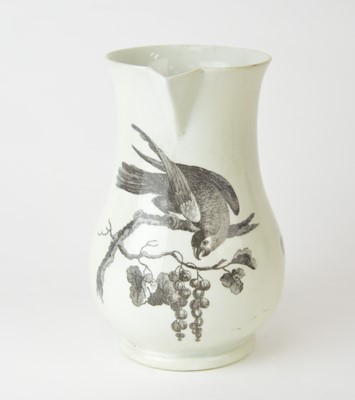 Lot A Worcester 'Parrot Pecking Fruit' printed cider jug, circa 1758-60