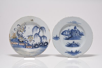 Lot 91 - A Liverpool delft plate and a Bristol delft plate, mid-18th century
