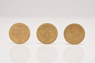 Lot Nicholas I three gold five Roubles