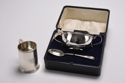 Lot 113 - A cased silver porringer and a silver Christening mug
