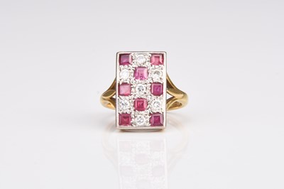 Lot An Art Deco style 18ct gold diamond and ruby plaque ring