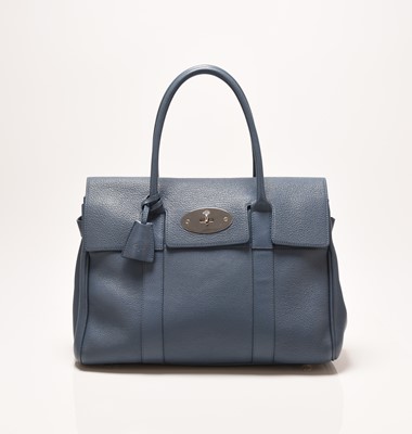Lot A Mulberry Grey Blue Leather Bayswater Bag with silver hardware