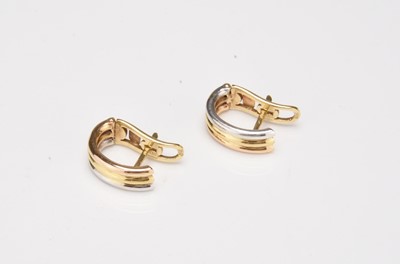 Lot 199 - A pair of 18ct tri-coloured gold hoop earrings