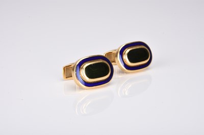 Lot A pair of 18ct gold and enamel Leo De Vroomen cufflinks