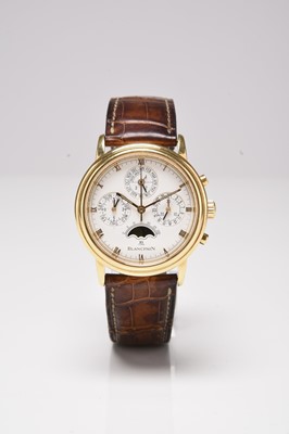 406 - Blancpain: A gentleman's 18ct gold Villeret perpetual calendar chronograph wristwatch