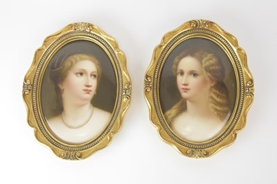 Lot 220 - A pair of German porcelain oval portrait plaques, possibly KPM, late 19th century