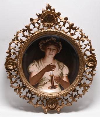 Lot 222 - A large circular Vienna porcelain charger - 'Lisette' after George Hom (1838-1911)