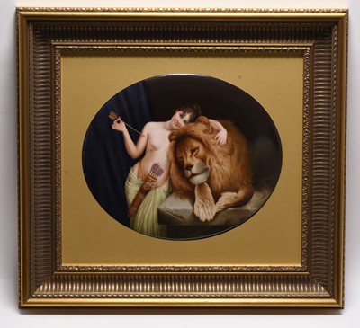 Lot 223 - A Continental porcelain plaque, 'Power and Love' plaque after Angelo Graf von Vourten
