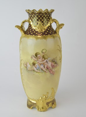 Lot 225 - A tall Vienna style porcelain vase by Wagner, Berlin