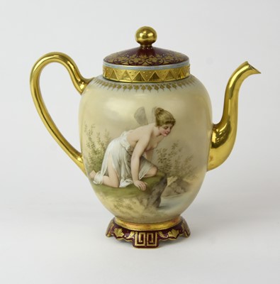 Lot 241 - A small Vienna style porcelain coffee pot and cover, late 19th century