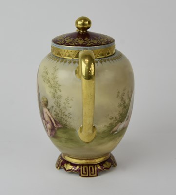 Lot 241 - A small Vienna style porcelain coffee pot and cover, late 19th century